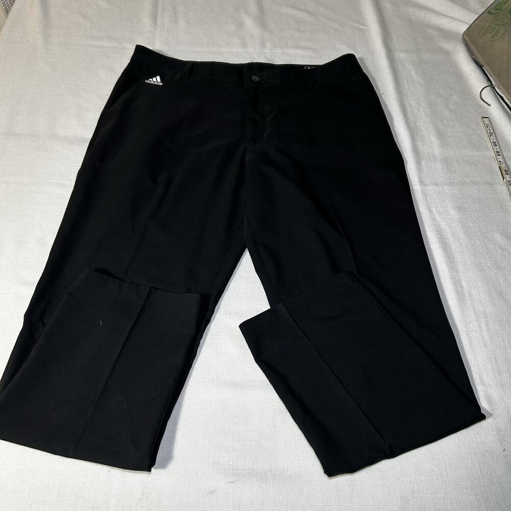 Adidas Climalite Chino Golf Pants Mens 36X32 Black Logo Straight Leg Flat Front‎
